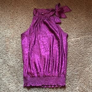 Heart Soul Satin Halter Tie-Neck Top - Magenta/Purple